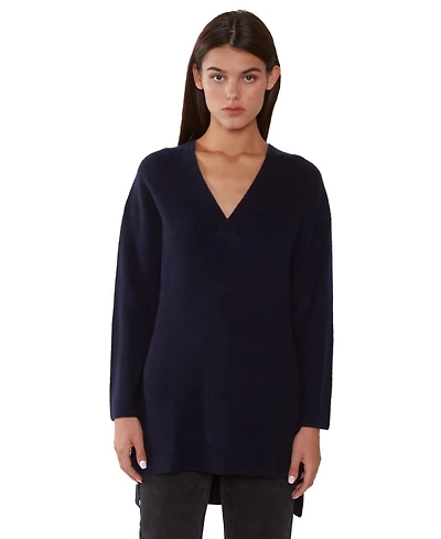Jennie Liu Women's 100% Pure Cashmere Long Sleeve Ribbed Tunic Sweater
