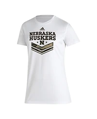Women's adidas White Nebraska Huskers Military-Inspired Appreciation Aeroready T-shirt