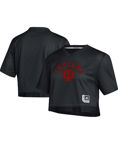 Women's adidas Black Indiana Hoosiers V-Neck Cropped Jersey