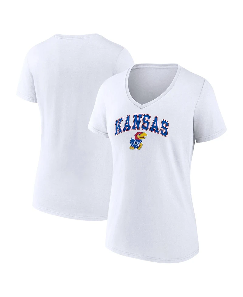 Women's Fanatics White Kansas Jayhawks Evergreen Campus V-Neck T-shirt