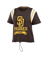 Women's Wear by Erin Andrews Brown Distressed San Diego Padres Cinched Colorblock T-shirt