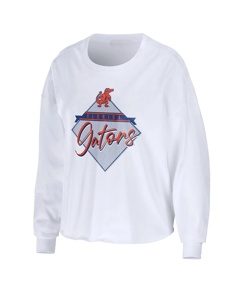 Women's Wear by Erin Andrews White Florida Gators Diamond Long Sleeve Cropped T-shirt