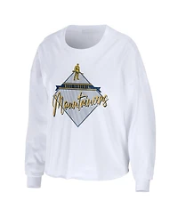 Women's Wear by Erin Andrews White West Virginia Mountaineers Diamond Long Sleeve Cropped T-shirt