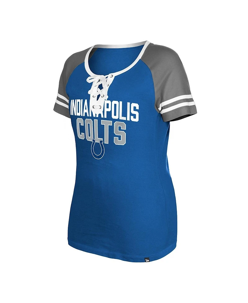 Women's New Era Royal Indianapolis Colts Raglan Lace-Up T-shirt