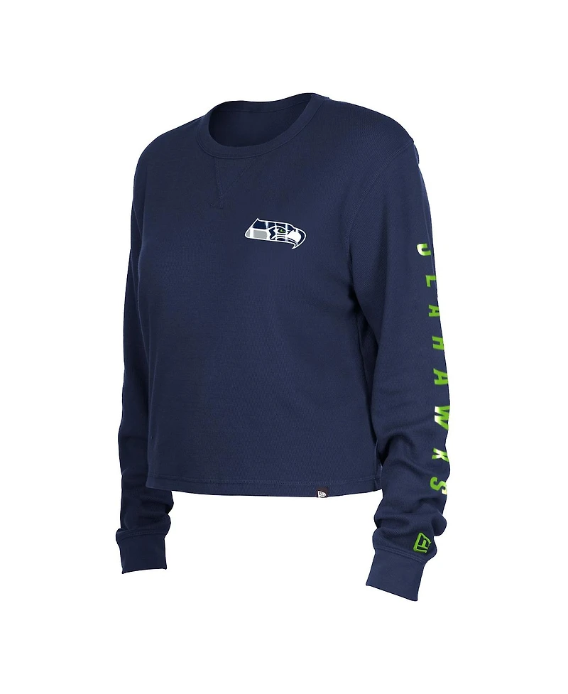Women's New Era College Navy Seattle Seahawks Thermal Crop Long Sleeve T-shirt