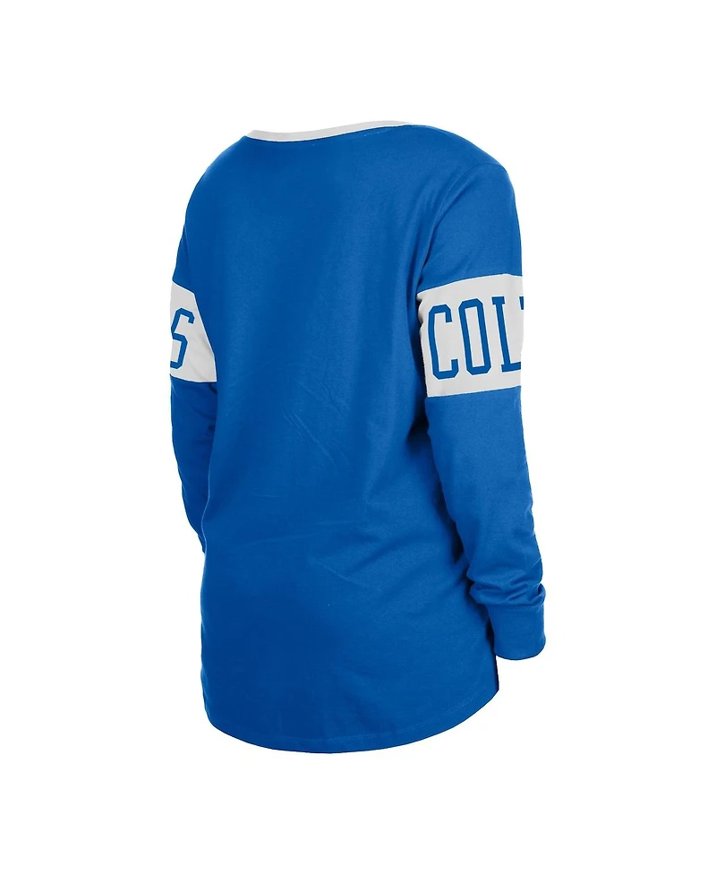 Women's New Era Blue Indianapolis Colts Lace-Up Notch Neck Long Sleeve T-shirt