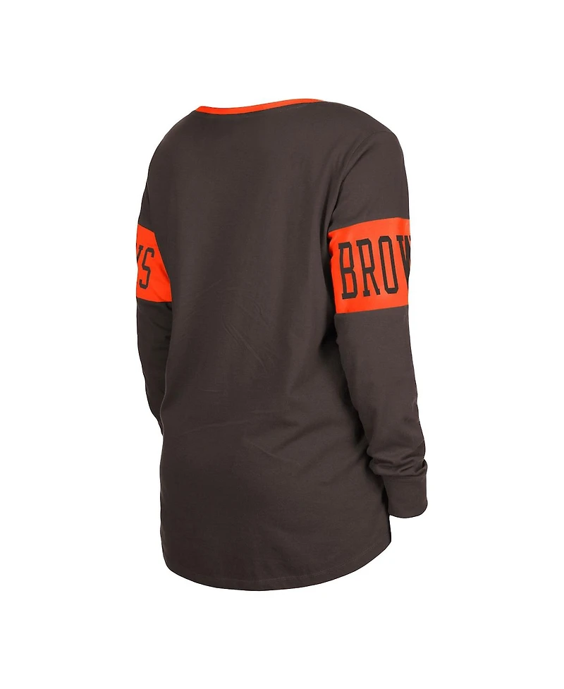 Women's New Era Brown Cleveland Browns Lace-Up Notch Neck Long Sleeve T-shirt