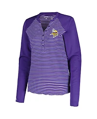 Women's Antigua Purple Minnesota Vikings Maverick Waffle Henley Long Sleeve T-shirt