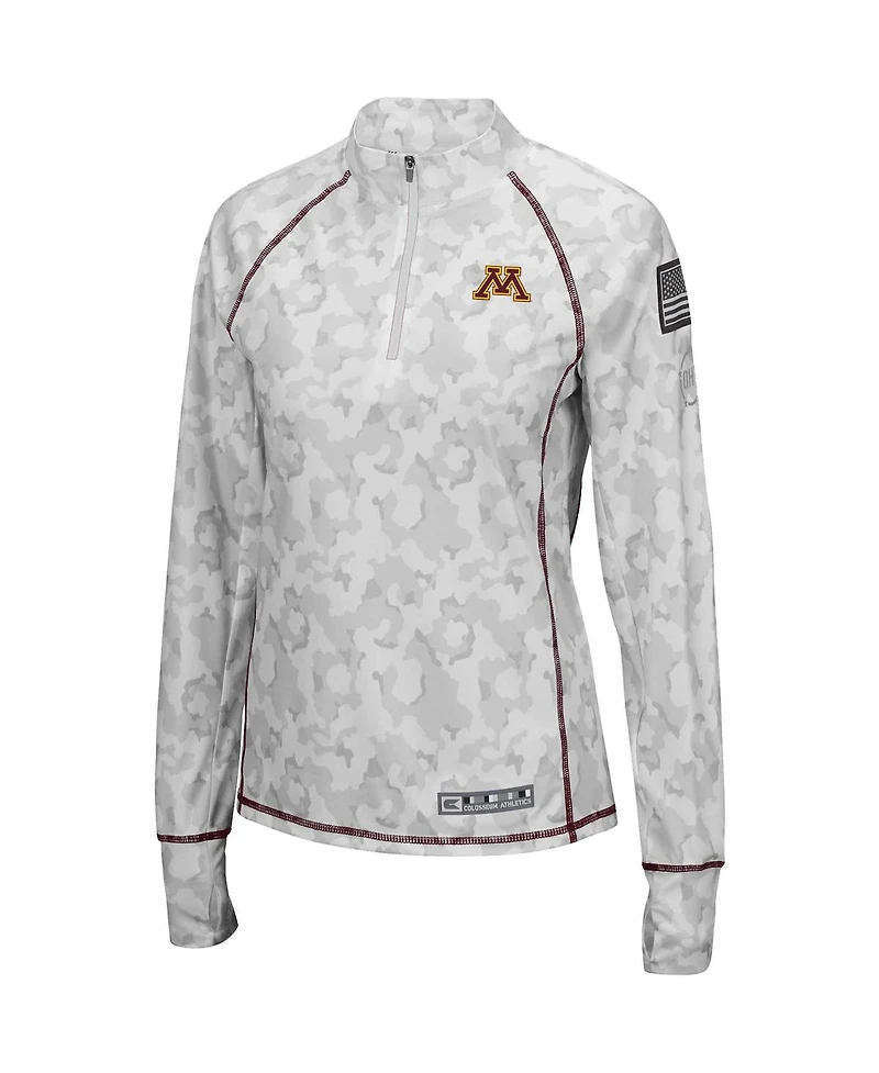 Women's Colosseum White Minnesota Golden Gophers Oht Military-Inspired Appreciation Officer Arctic Camo Fitted Lightweight 1/4-Zip Jacket