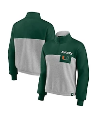 Women's Fanatics Green, Heathered Gray Miami Hurricanes Sideline to Colorblock Quarter-Zip Jacket