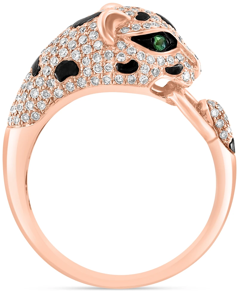 Effy Diamond (5/8 ct. t.w.) & Tsavorite (1/20 ct. t.w.) Panther Ring in 14k Rose Gold & Black Rhodium