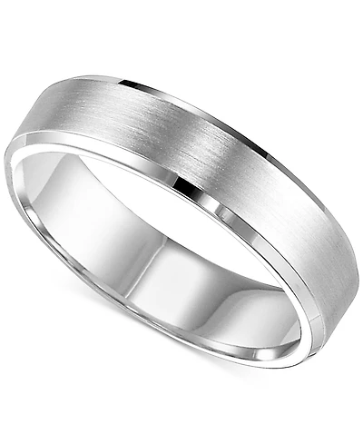 Men's Comfort Fit Brushed Finish Bevel Edge Wedding Band in Platinum
