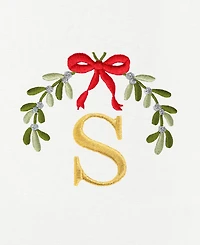 Linum Home Christmas Mistletoe Monogram White Embroidered Luxury Turkish Cotton Hand Towels, 2 Piece Set
