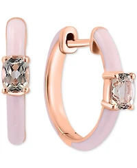 Effy Morganite (3/8 ct. t.w.) & Pink Enamel Small Hoop Earrings in 14k Rose Gold-Plated Sterling Silver, 0.5"