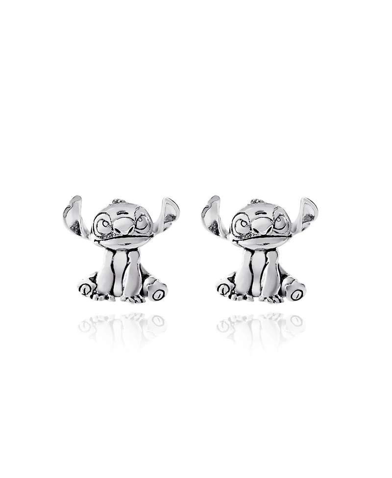 Disney Womens Lilo & Stitch Silver Plated Stitch Stud Earrings
