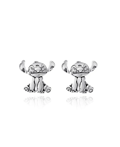 Disney Womens Lilo & Stitch Silver Plated Stitch Stud Earrings