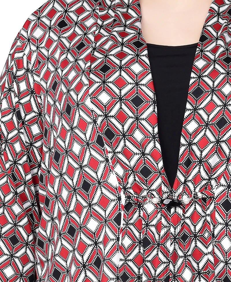 Ny Collection Plus Puff Print 3/4 Sleeve 2-Fer Top