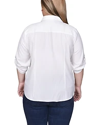 Ny Collection Plus 3/4 Roll Tab Sleeve Zip Front Top
