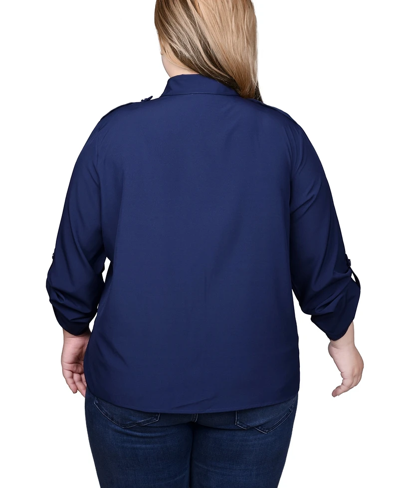 Ny Collection Plus Size 3/4 Sleeve Roll Tab Blouse