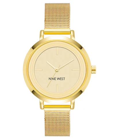 Nine West Women's Quartz Gold-Tone Stainless Steel Mesh Band Watch, 34mm