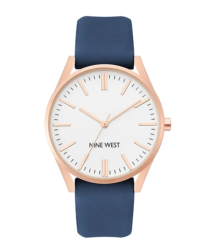 Nine West Women's Quartz Navy Faux Leather Band Watch, 36mm