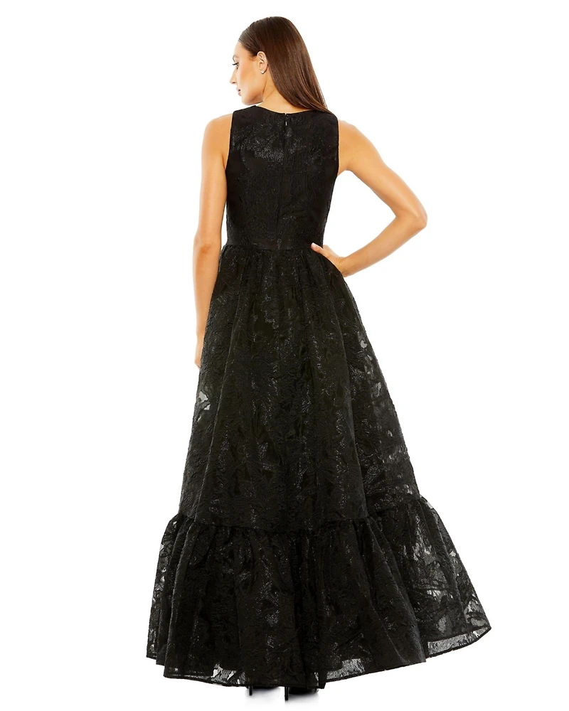 Women's Sleeveless Full High Low Brocade Gown