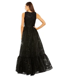 Women's Sleeveless Full High Low Brocade Gown