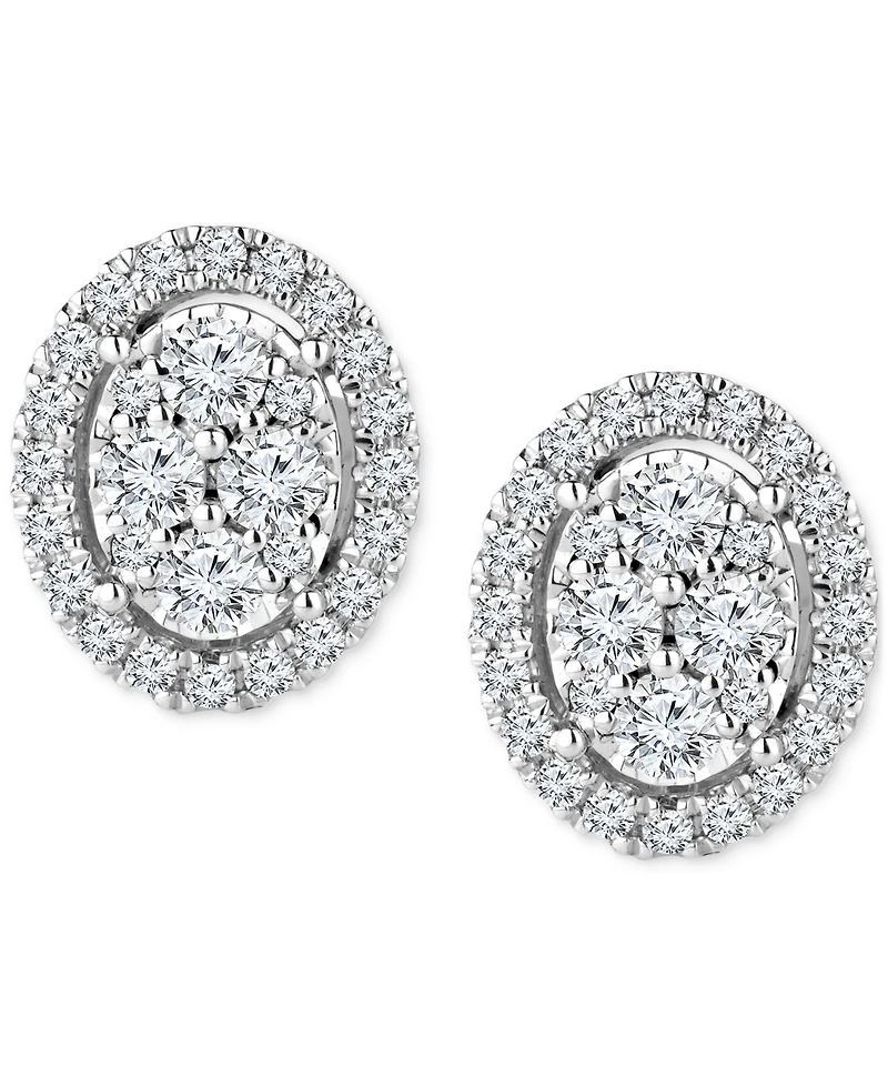 TruMiracle Diamond Halo Oval Cluster Halo Stud Earrings (1/3 ct. t.w.) in 14k White Gold