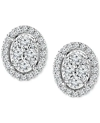 TruMiracle Diamond Halo Oval Cluster Halo Stud Earrings (1/3 ct. t.w.) in 14k White Gold