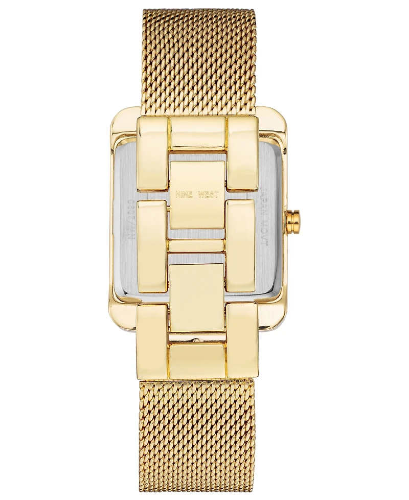 Nine West Women's Quartz Rectangular Gold-Tone Stainless Steel Mesh Band Watch, 29mm