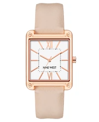 Nine West Women's Quartz Square Light Pink Faux Leather Band Watch, 29mm