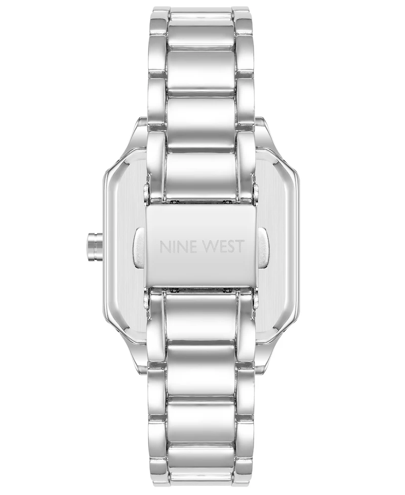 Nine West Women's Quartz Square Silver-Tone Alloy Link Bracelet Watch, 27mm