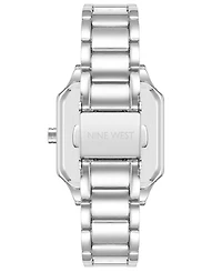 Nine West Women's Quartz Square Silver-Tone Alloy Link Bracelet Watch, 27mm