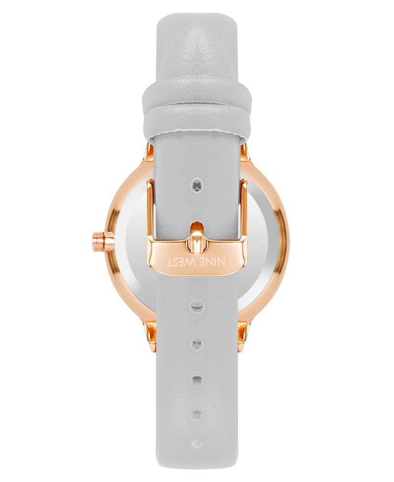 Nine West Women's Quartz Gray Faux Leather Band Watch, 34.5mm