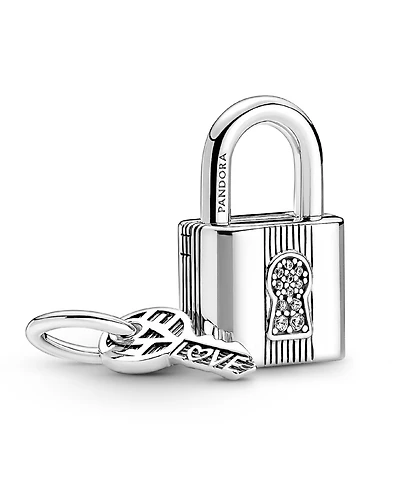 Pandora Cubic Zirconia Padlock and Key Dangle Charm