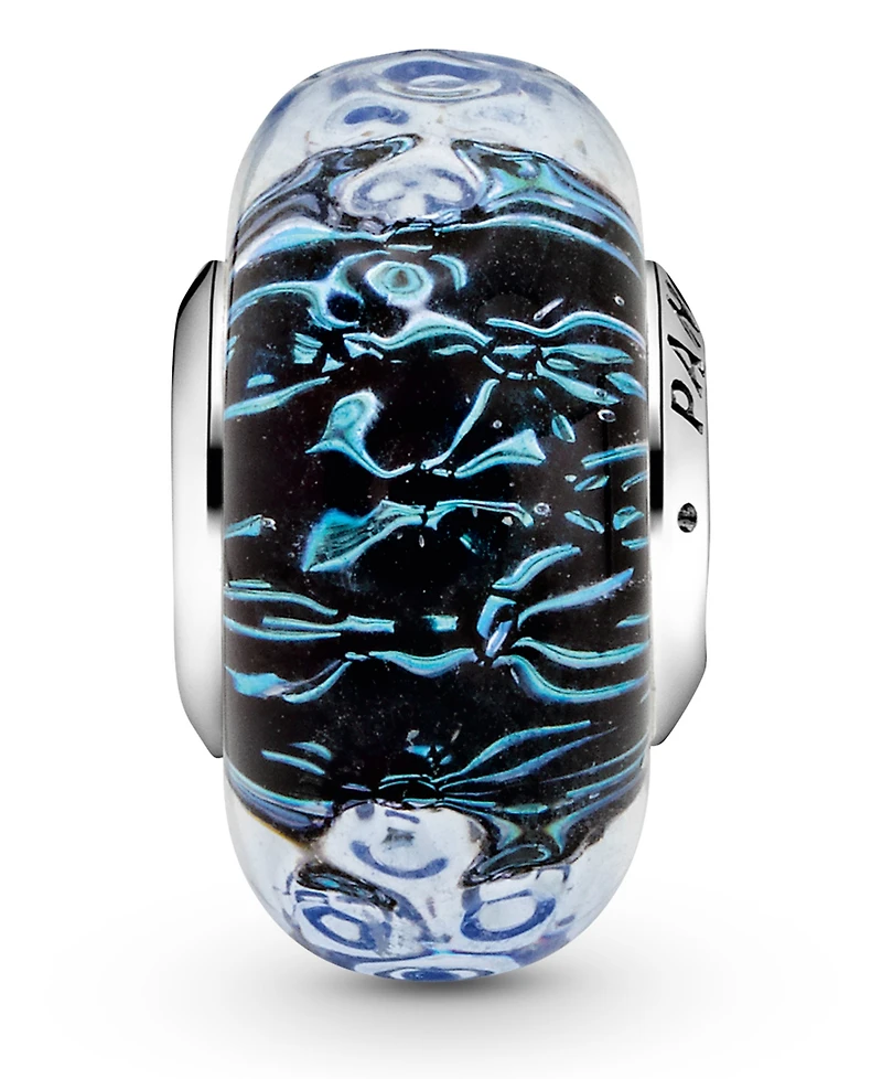 Pandora Sterling Silver Wavy Dark Blue Murano Glass Ocean Charm