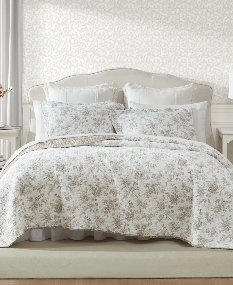 Laura Ashley Walled Garden Cotton Reversible 3-Piece Quilt Set, Full/Queen