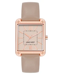 Nine West Women's Quartz Square Taupe Faux Leather Band Watch, 29mm