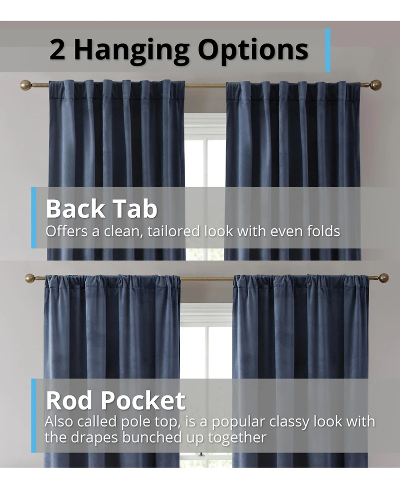 Hlc.me Lopez Velvet Premium Soft Light Filtering Back Tab Rod Pocket Window Treatment Curtain Panels, Set of 2