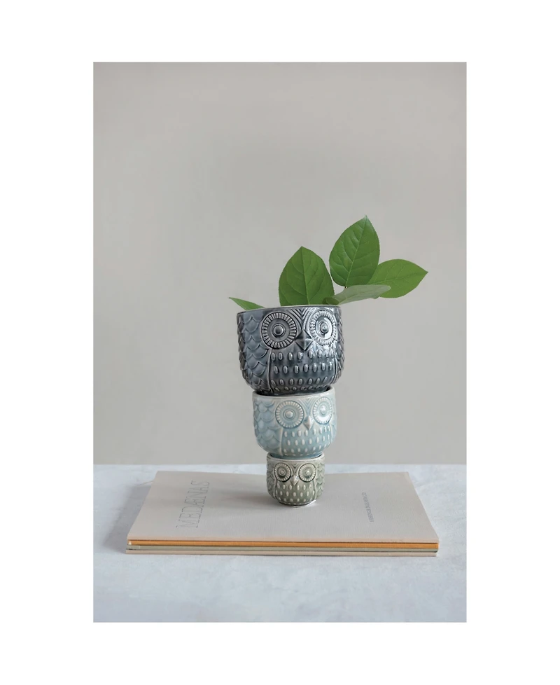 Decorative Stoneware Owl Containers