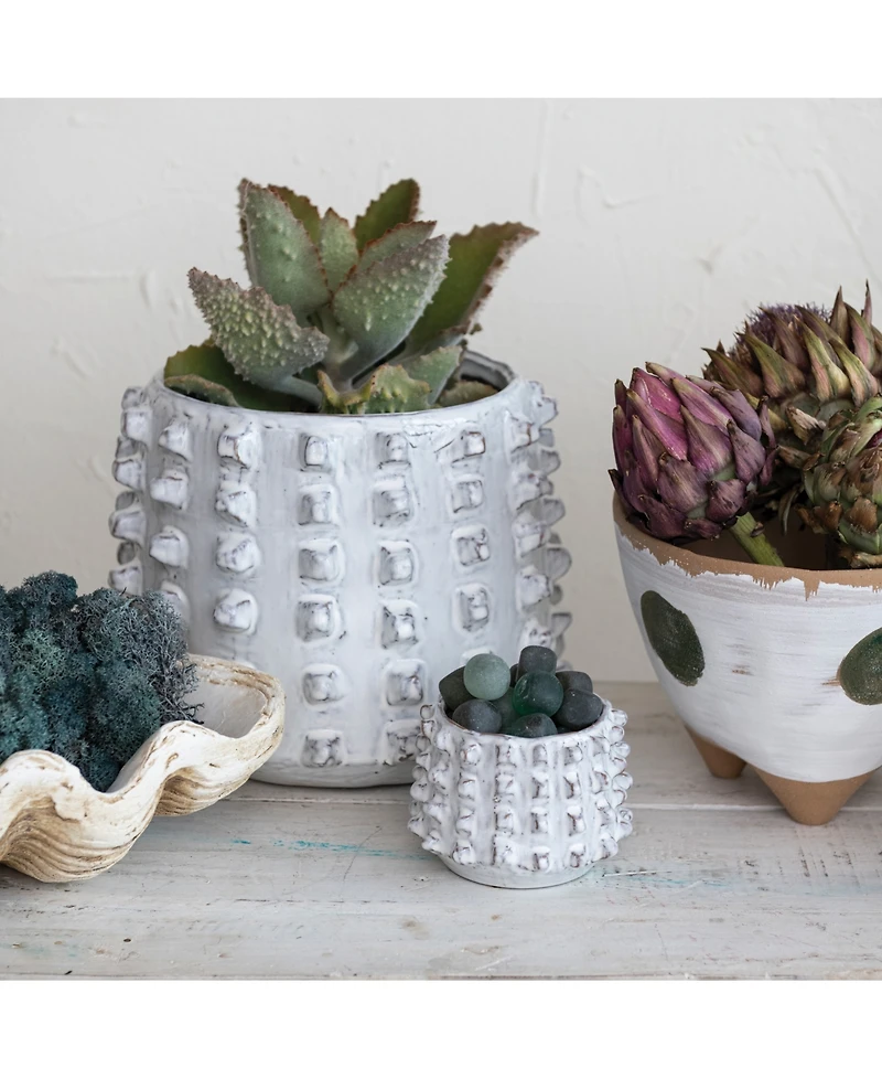 Stoneware Sculptural Planter with Raised Dots Vase
