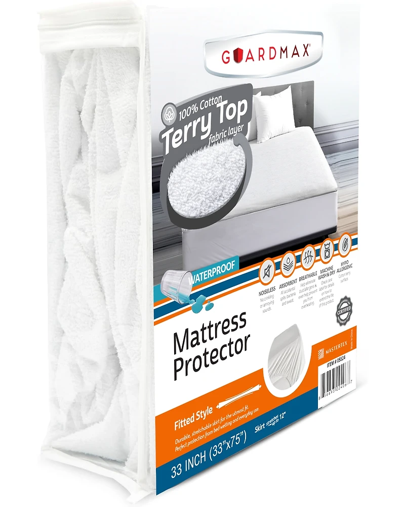 Guardmax Waterproof Fitted Cotton White Terry Mattress Protector - Daybed (33 x 75 x 12")