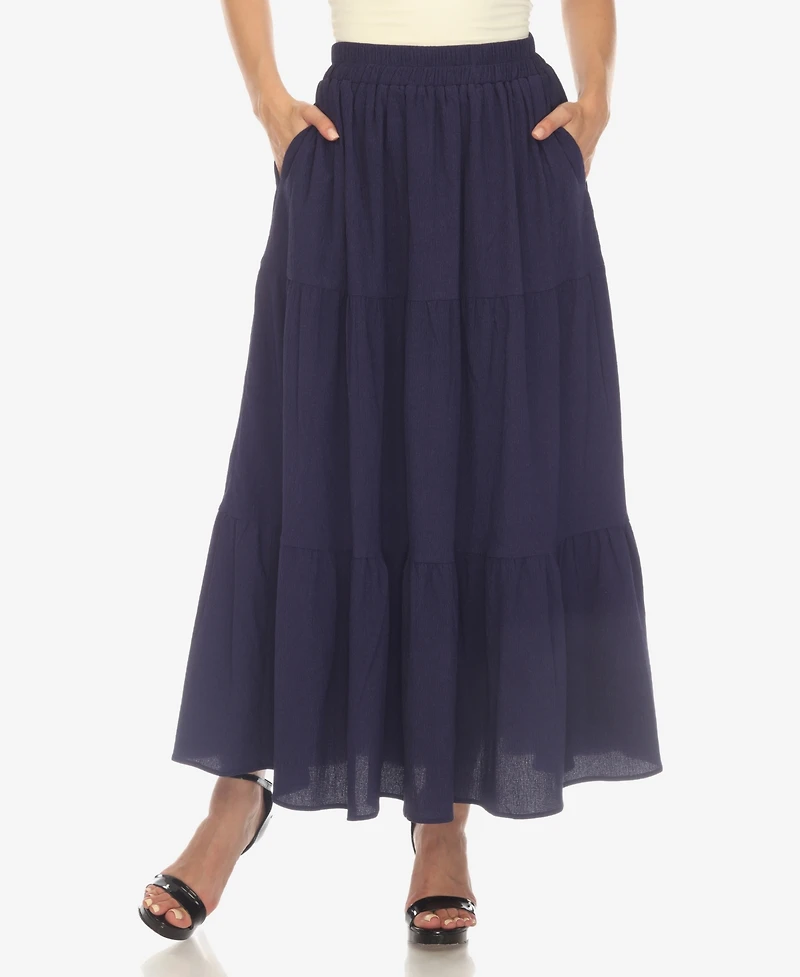 White Mark Women's Pleated Tiered Maxi Skirt