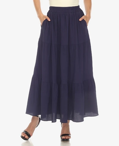 White Mark Women's Pleated Tiered Maxi Skirt