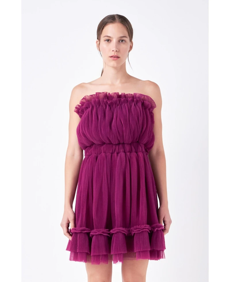 Women's Strapless Mini Tulle Dress