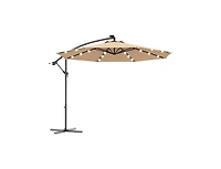 10 ft Patio Hanging Solar Led Umbrella Sun Shade with Cross Base