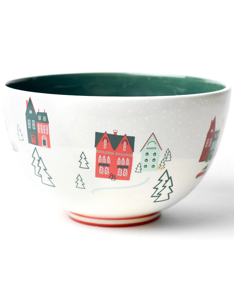 Coton Colors Christmas in the Village Scene 9" Footed Bowl