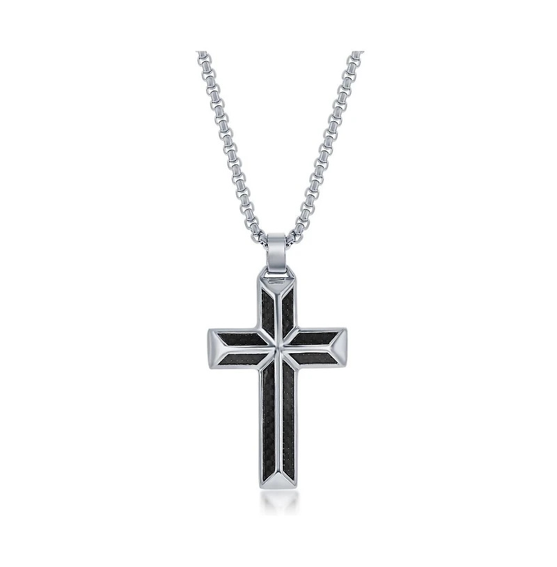 Stainless Steel Black Carbon Fiber Cross Necklace