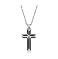 Stainless Steel Black Carbon Fiber Cross Necklace