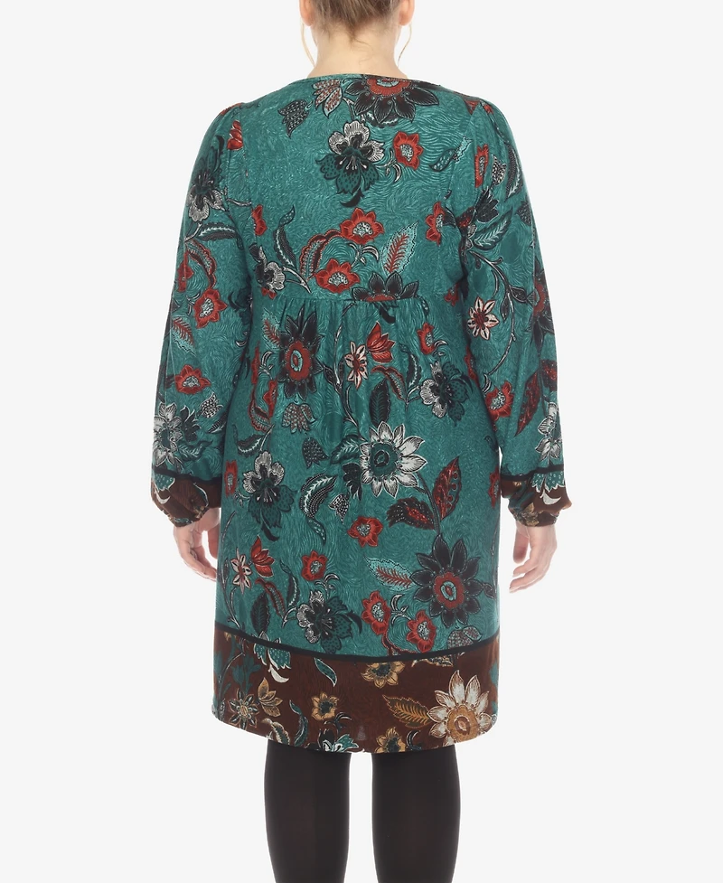 White Mark Plus Paisley Flower Embroidered Sweater Dress